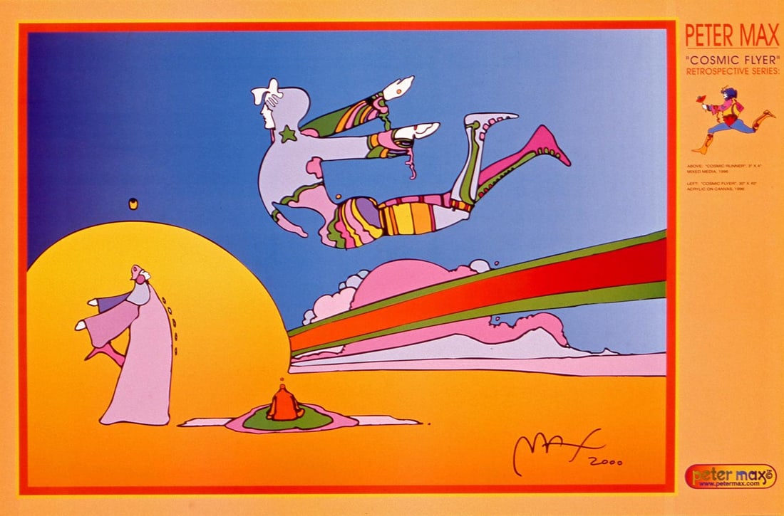 Official Edition Offset Lithograph - Peter Max - Cosmic Flyer - 2000 - Hand Signed (1 of 4)