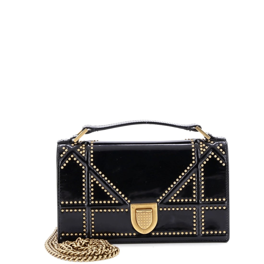 Patent Christian Dior Diorama Chain Flap Clutch Studded: Patent Christian Dior Diorama Chain Flap Clutch Studded This listing features Patent Christian Dior Diorama Chain Flap Clutch Studded. Item specifics are provided below. Item Specifics: Brand: