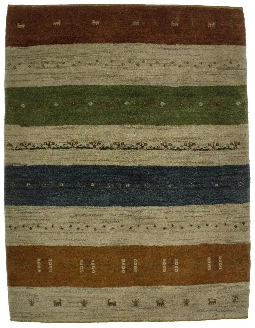 Carpet 4X5 Handmade Modern Oriental Area Rug Striped Design Plush Home & Room (1 of 14)