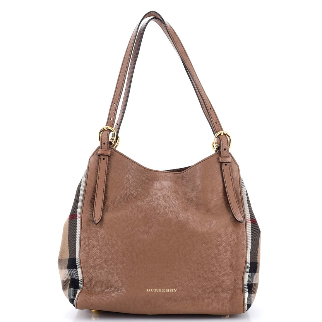 Small Burberry Canterbury Tote Leather and House Check Canvas (1 of 7)