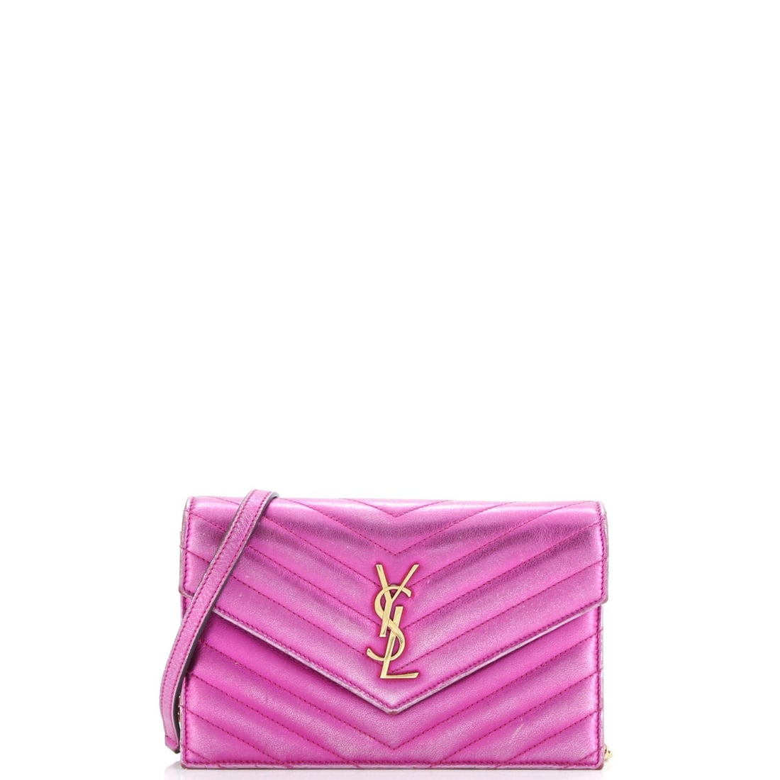 Metallic Saint Laurent Classic Monogram Wallet on Chain Matelasse Chevron: Metallic Saint Laurent Classic Monogram Wallet on Chain Matelasse Chevron This listing features Metallic Saint Laurent Classic Monogram Wallet on Chain Matelasse Chevron. Item specifics are provided