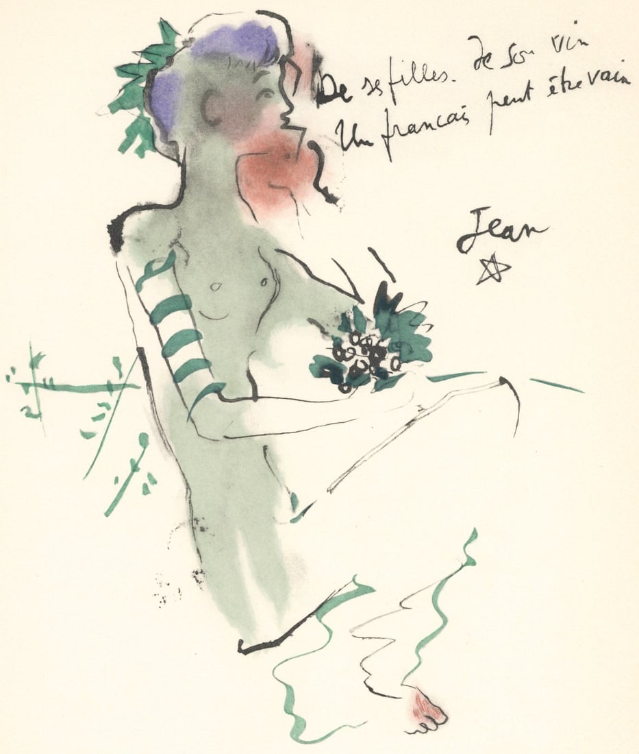 Lithograph - Jean Cocteau - Bacchante assise - Vins - Fleurs et Flammes (1 of 8)