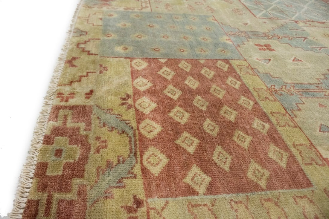 Carpet 8X10 Handmade Wool Rug Multicolored Geometric Patchwork Modern - 11