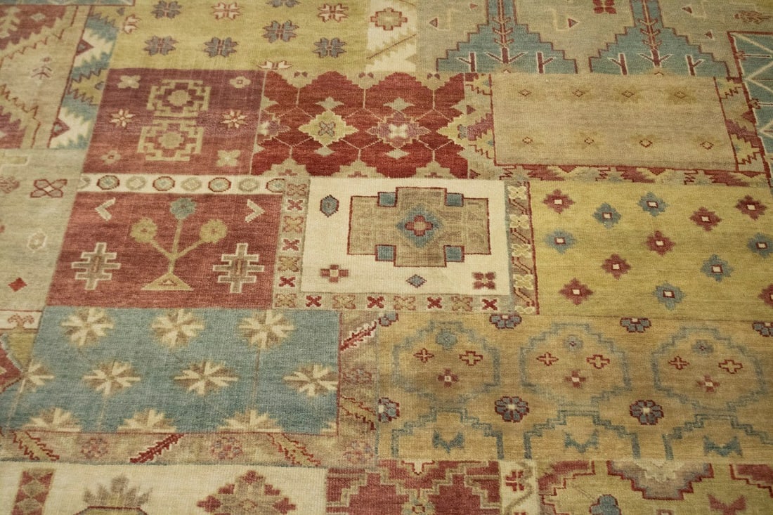 Carpet 8X10 Handmade Wool Rug Multicolored Geometric Patchwork Modern - 4