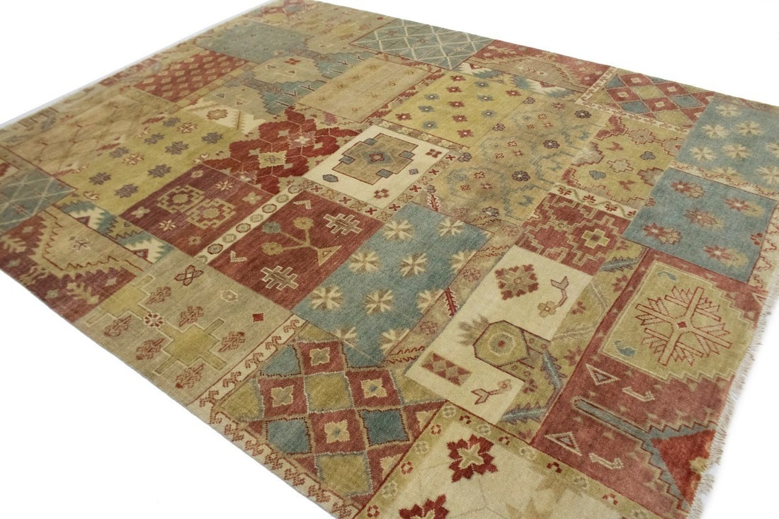 Carpet 8X10 Handmade Wool Rug Multicolored Geometric Patchwork Modern - 6