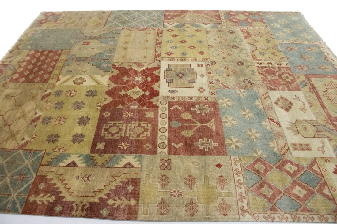 Carpet 8X10 Handmade Wool Rug Multicolored Geometric Patchwork Modern - 7