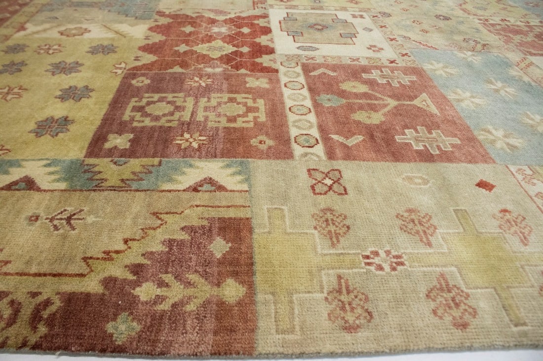 Carpet 8X10 Handmade Wool Rug Multicolored Geometric Patchwork Modern - 8