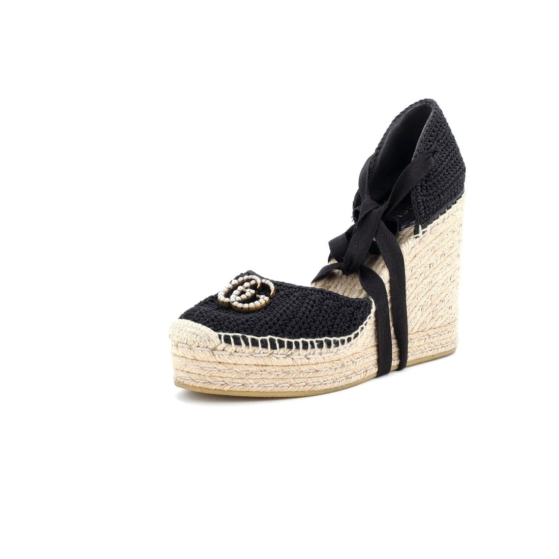 Cotton Gucci Womens Pearly GG Wedge Espadrilles Crochet (1 of 6)