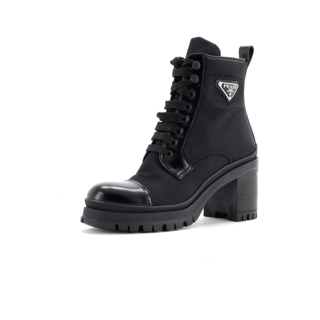 Leather Prada Women's Triangle Logo Heeled Ankle Boots Nylon and (1 of 5)