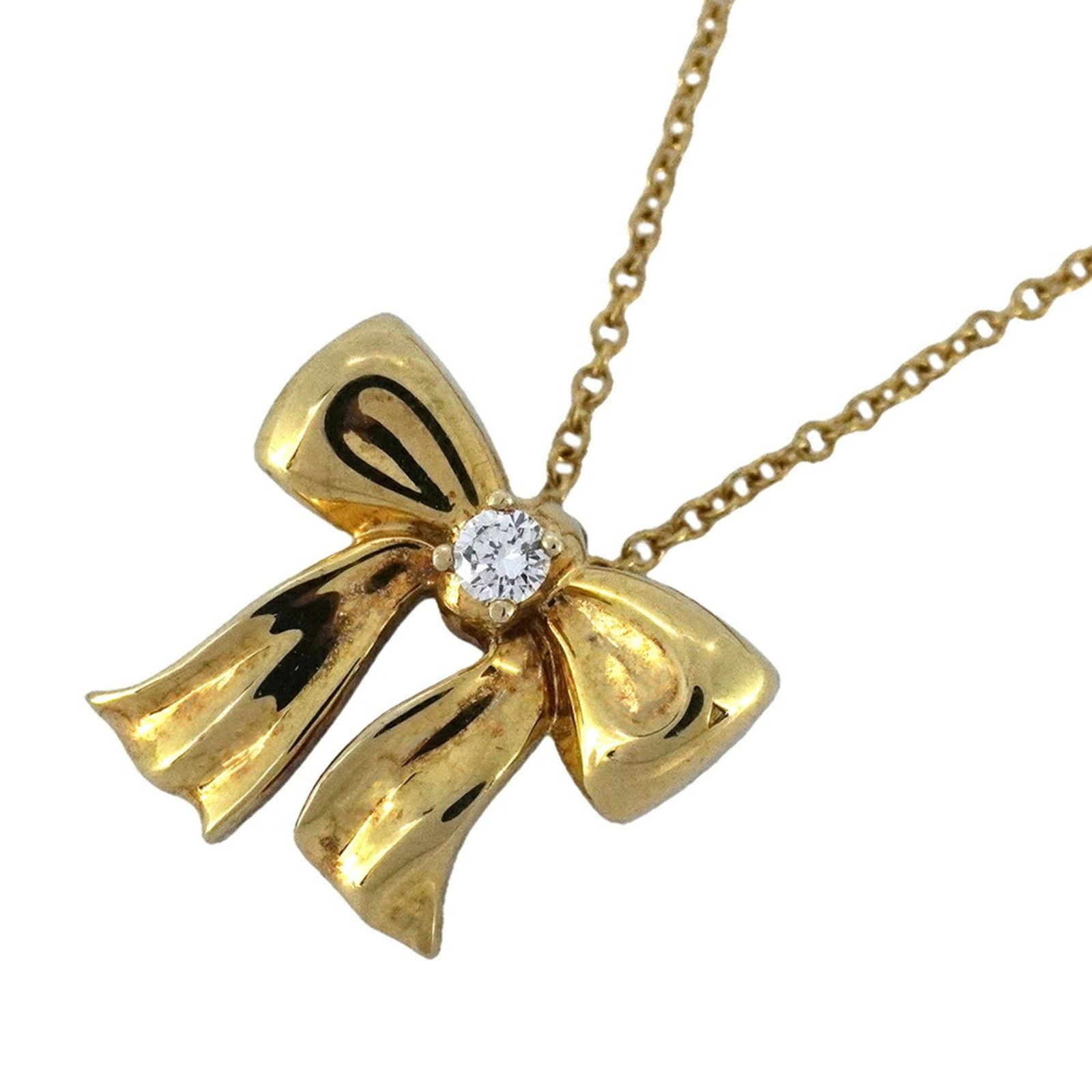 Women's Tiffany Ribbon Necklace 1PD 18KYG Yellow Gold Diamond (1 of 8)