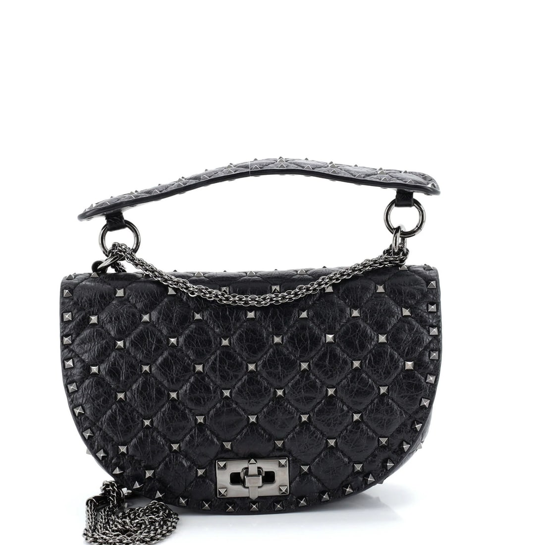 Leather Valentino Garavani Rockstud Spike Saddle Chain Crossbody Bag Quilted: Leather Valentino Garavani Rockstud Spike Saddle Chain Crossbody Bag Quilted This listing features Leather Valentino Garavani Rockstud Spike Saddle Chain Crossbody Bag Quilted. Item specifics are