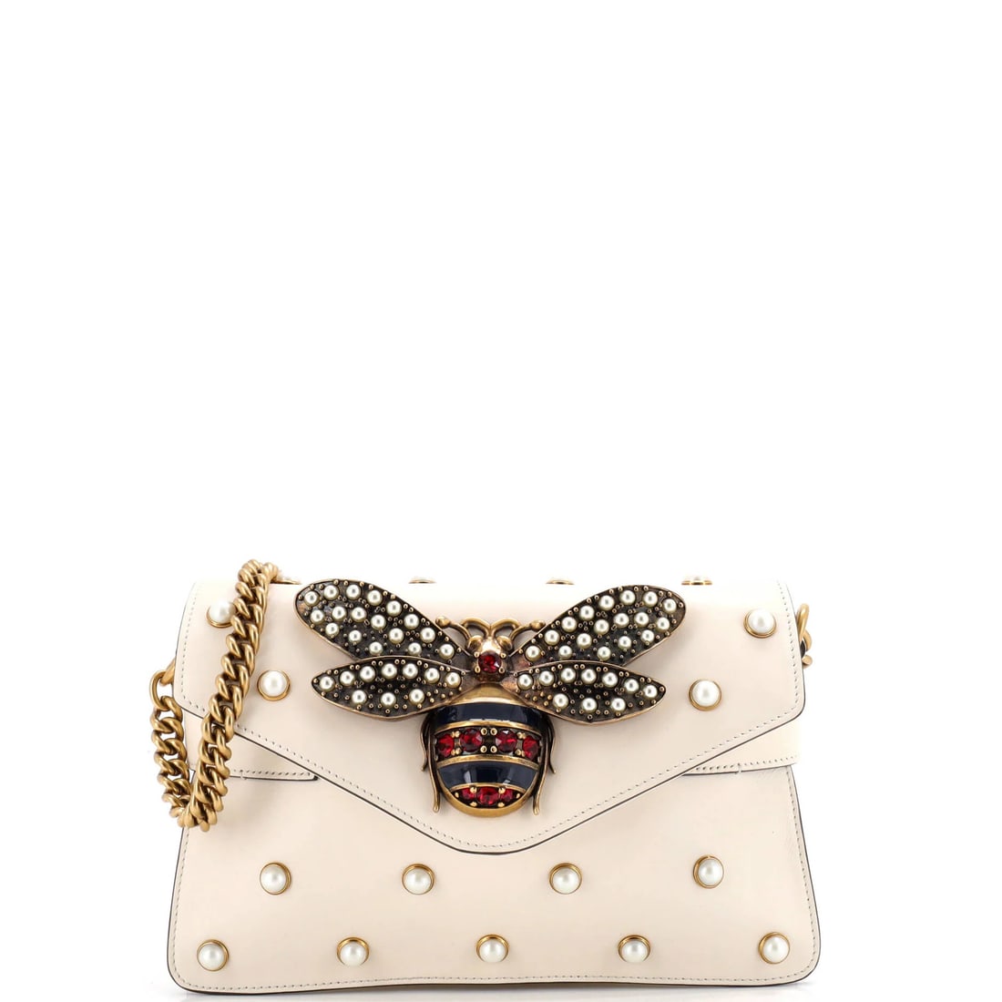 Mini Gucci Broadway Pearly Bee Shoulder Bag Embellished Leather (1 of 6)