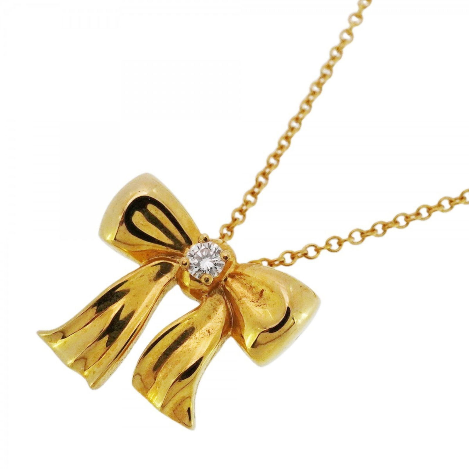 P1767530 Tiffany Necklace Ribbon 1PD 18KYG Yellow Gold Diamond Women's (1 of 7)