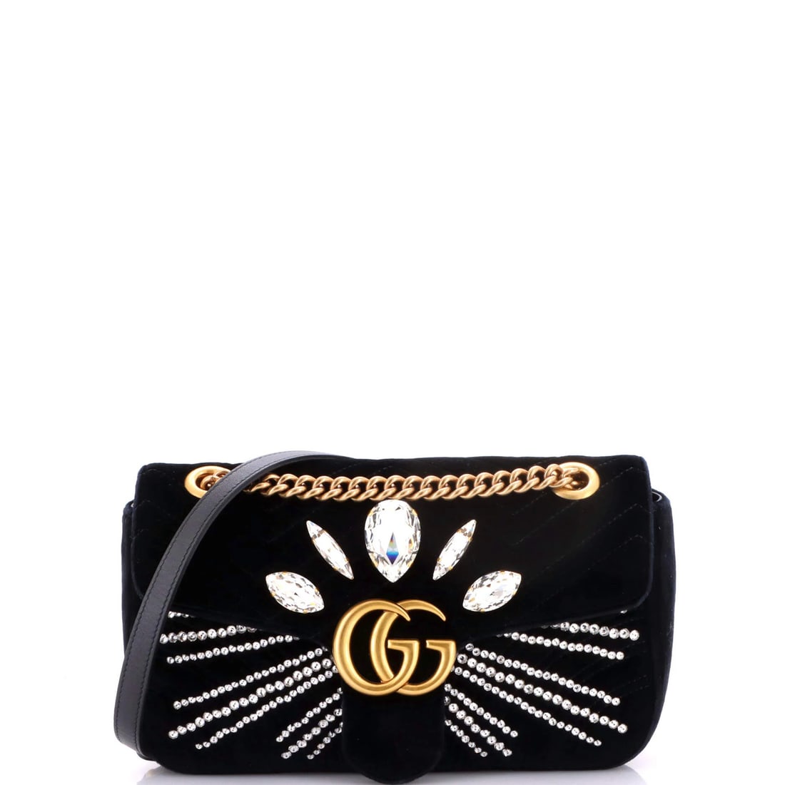 Medium Gucci GG Marmont Flap Bag Crystal Embellished Matelasse Velvet: Medium Gucci GG Marmont Flap Bag Crystal Embellished Matelasse Velvet This listing features Medium Gucci GG Marmont Flap Bag Crystal Embellished Matelasse Velvet. Item specifics are provided below. It