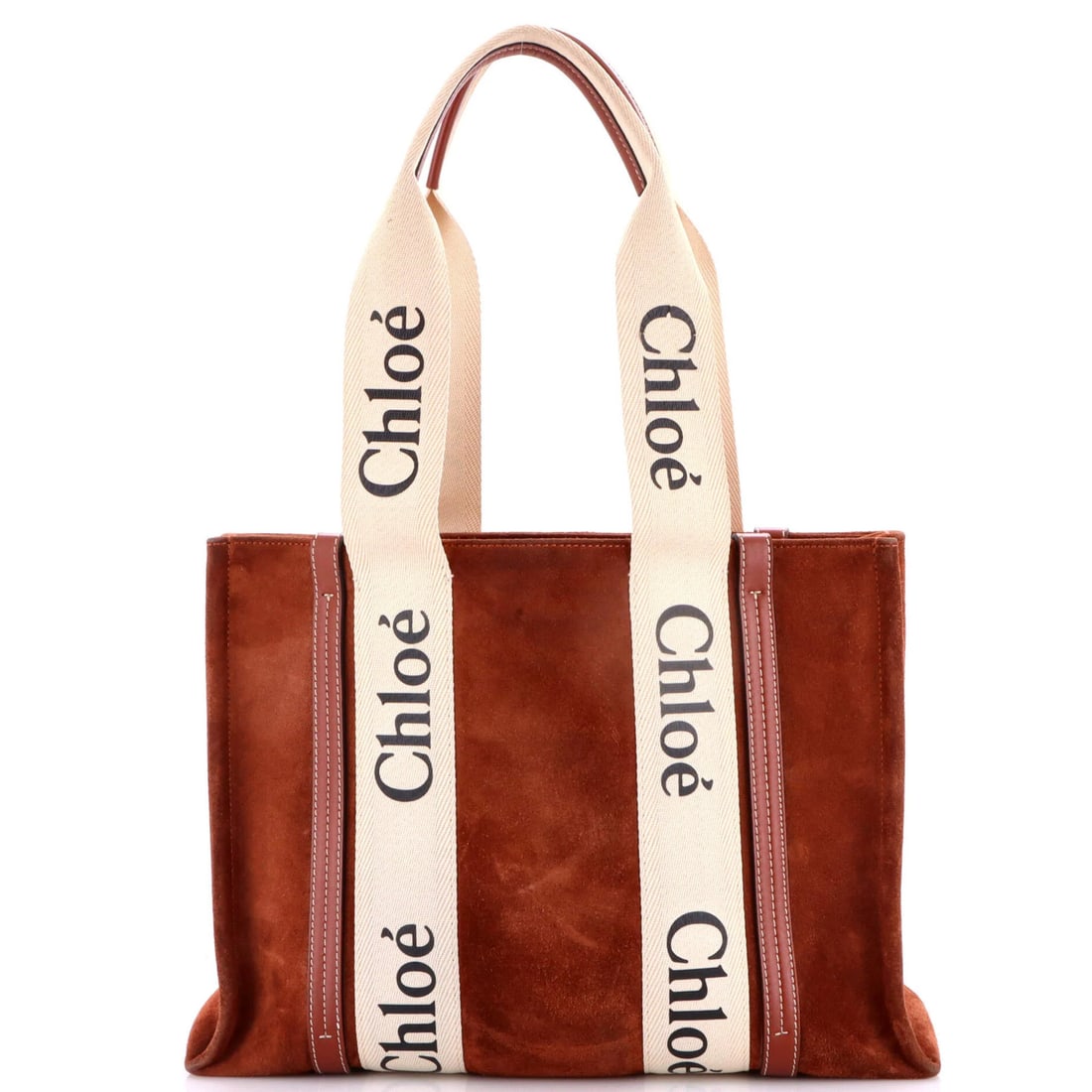 Medium Chloe Woody Tote Suede with Canvas: Medium Chloe Woody Tote Suede with Canvas This listing features Medium Chloe Woody Tote Suede with Canvas. Item specifics are provided below. Item Specifics: Brand: Chloe Exterior Material: Suede