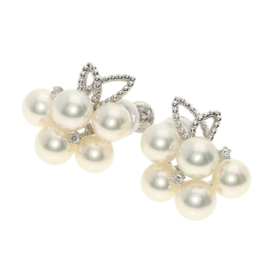 Gold TASAKI Akoya Pearl Diamond Earring K18 White (1 of 5)