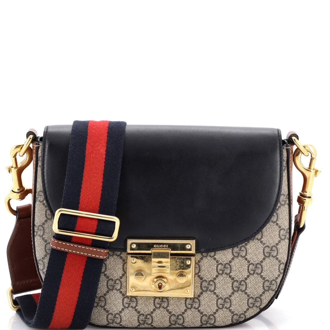 Medium Gucci Padlock Saddle Shoulder Bag GG Coated Canvas and Leather: Medium Gucci Padlock Saddle Shoulder Bag GG Coated Canvas and Leather This listing features Medium Gucci Padlock Saddle Shoulder Bag GG Coated Canvas and Leather. Item specifics are provided below. 