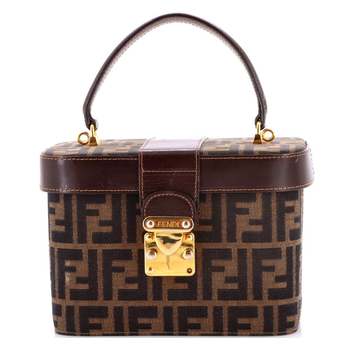 Small Fendi Vintage Lock Top Handle Vanity Bag Zucca Canvas: Small Fendi Vintage Lock Top Handle Vanity Bag Zucca Canvas This listing features Small Fendi Vintage Lock Top Handle Vanity Bag Zucca Canvas. Item specifics are provided below. Item Specifics: Brand: