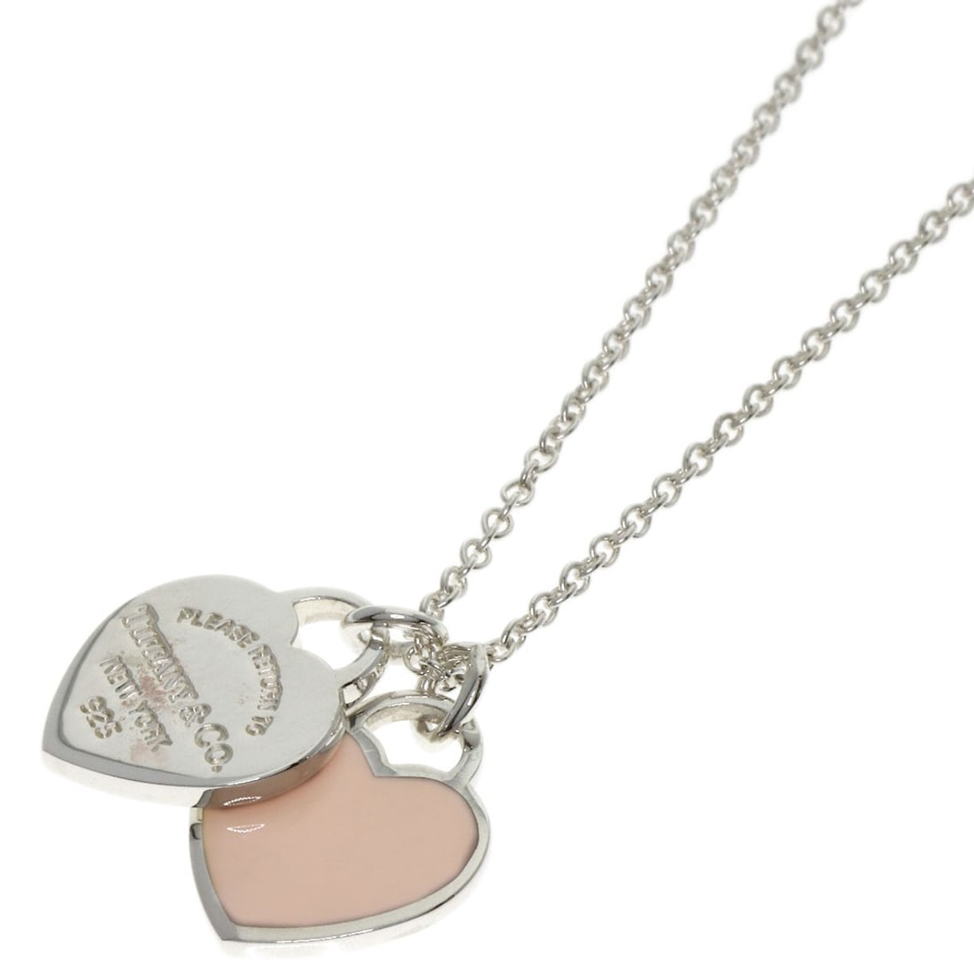 Silver TIFFANY&Co. Double Heart Pink Enamel Necklace: Silver TIFFANY&Co. Double Heart Pink Enamel Necklace This listing features Silver TIFFANY&Co. Double Heart Pink Enamel Necklace. Item specifics are provided below. Item Specifics: Brand: TIFFANY&Co. S