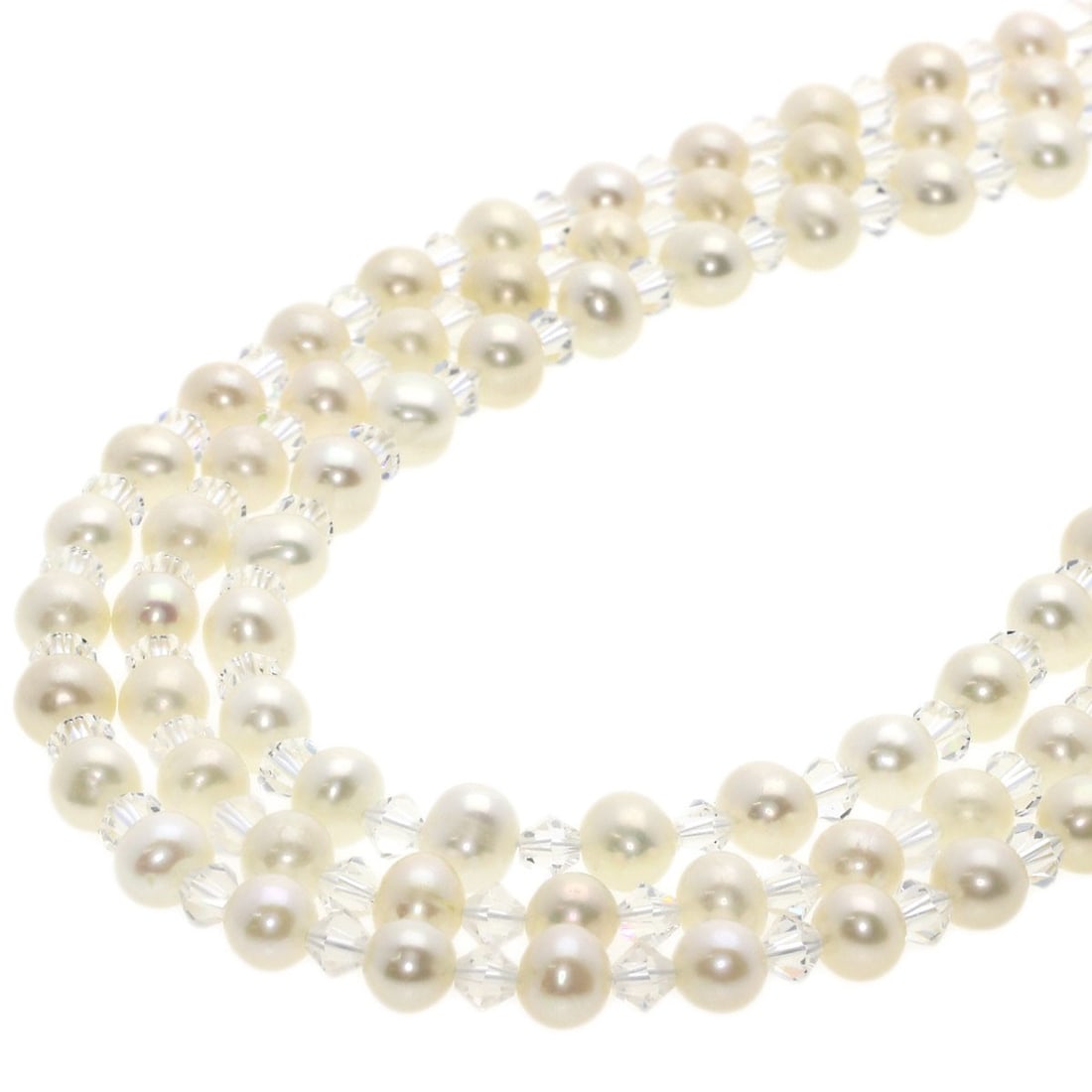 51.1g Freshwater Pearl Crystal 3 rows Necklace Silver (1 of 7)