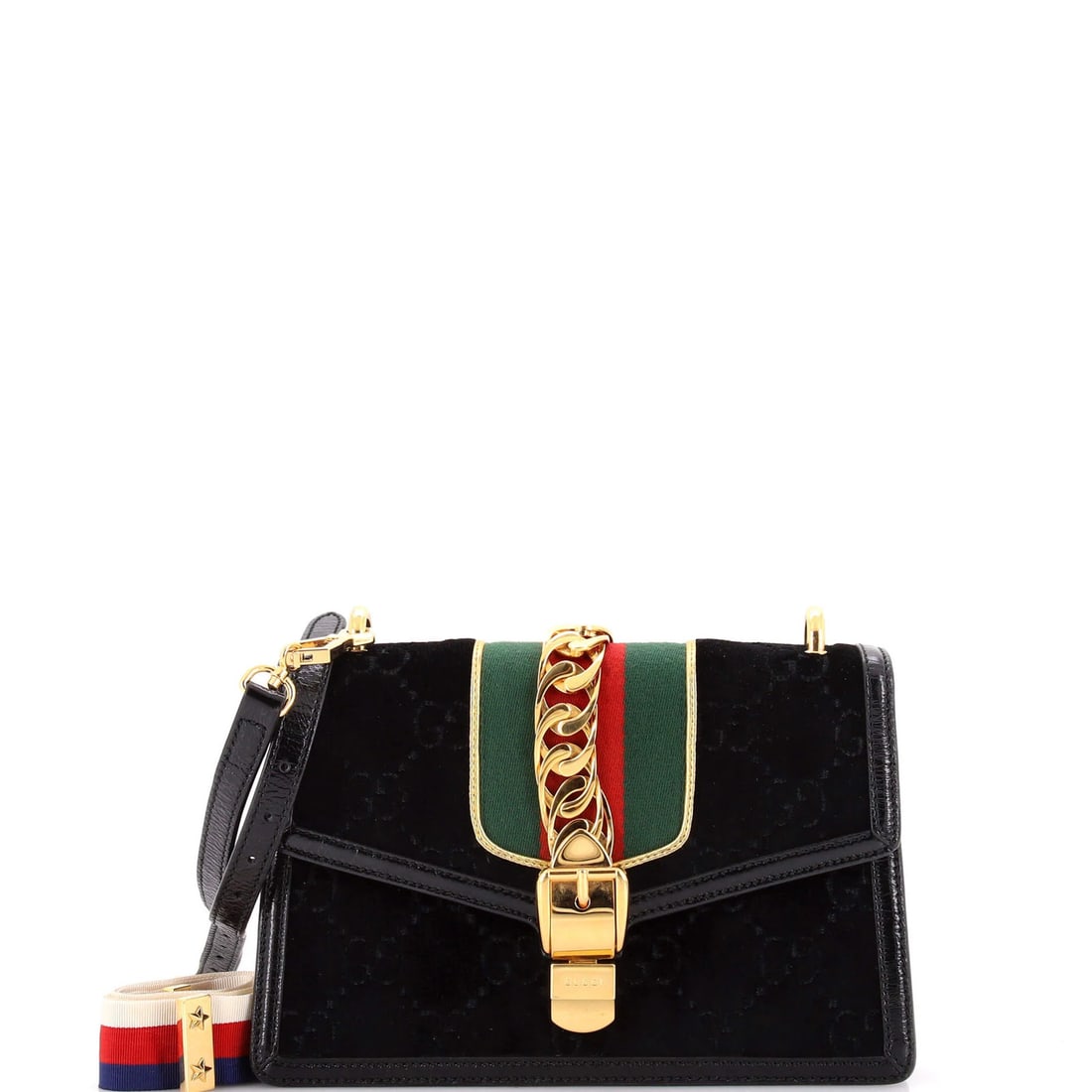 Small Gucci Sylvie Shoulder Bag GG Velvet: Small Gucci Sylvie Shoulder Bag GG Velvet This listing features Small Gucci Sylvie Shoulder Bag GG Velvet. Item specifics are provided below. Item Specifics: Brand: Gucci Exterior Material: Velvet