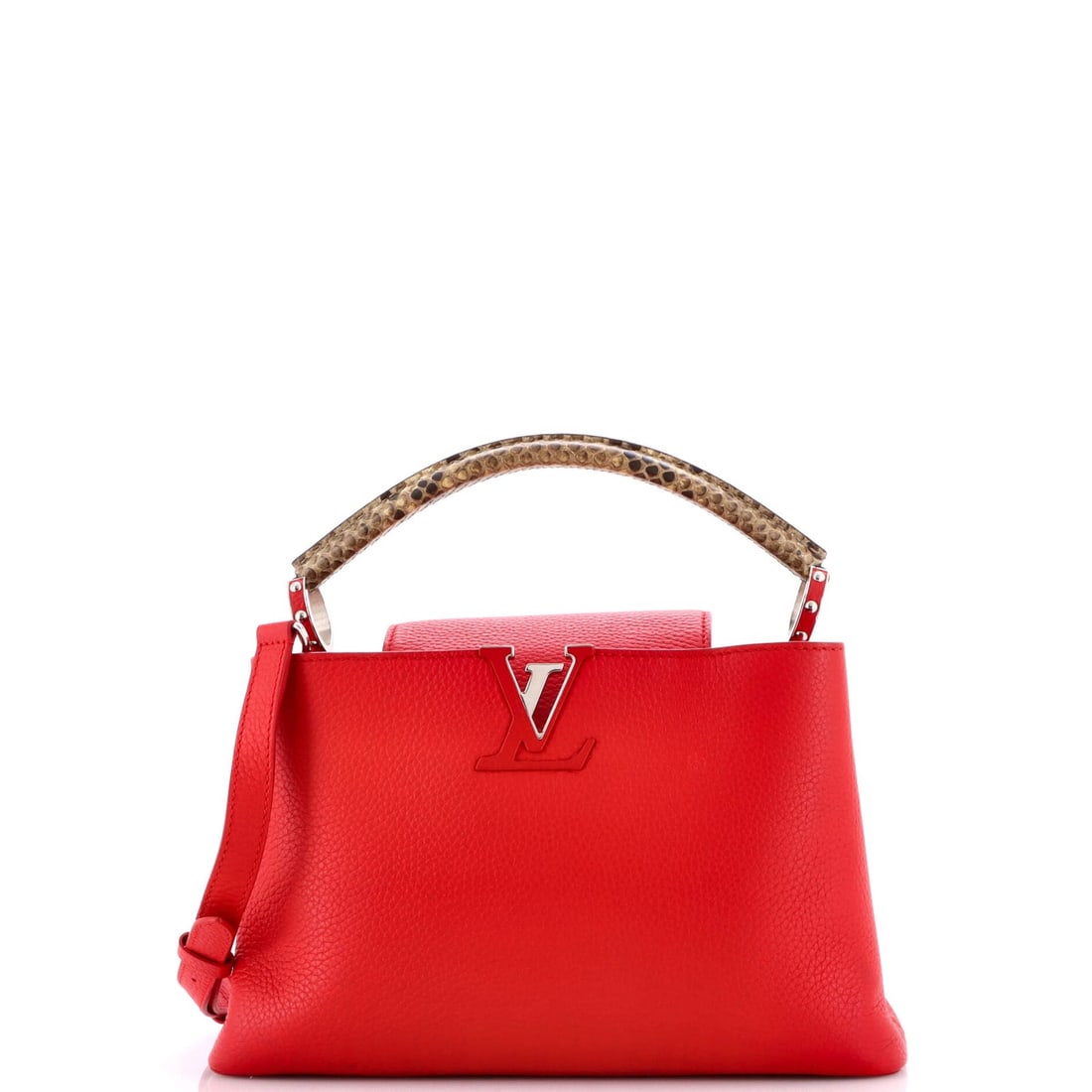 PM Louis Vuitton Capucines Bag Leather with Python: PM Louis Vuitton Capucines Bag Leather with Python This listing features PM Louis Vuitton Capucines Bag Leather with Python. Item specifics are provided below. Item Specifics: Brand: Louis Vuitton