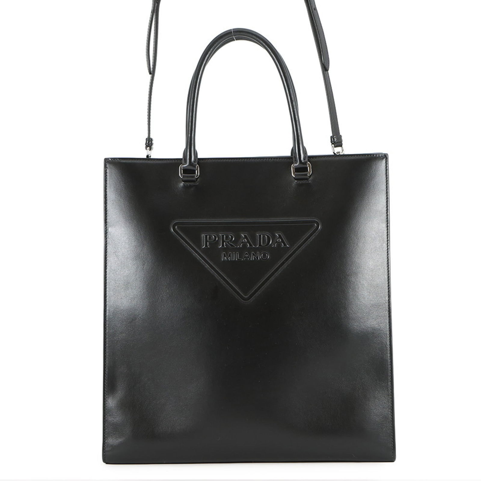 Leather Prada Tote Bag: Leather Prada Tote Bag This listing features Leather Prada Tote Bag. Item specifics are provided below. Item Specifics: Brand: Prada Type: Tote Bag Material: Leather Color: Black Gender: Women Size (H