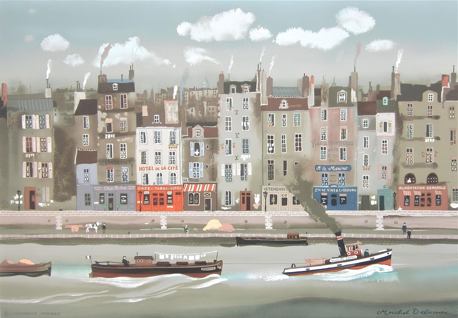 Lithograph - Michel Delacroix - Le Remorqueur (1 of 5)