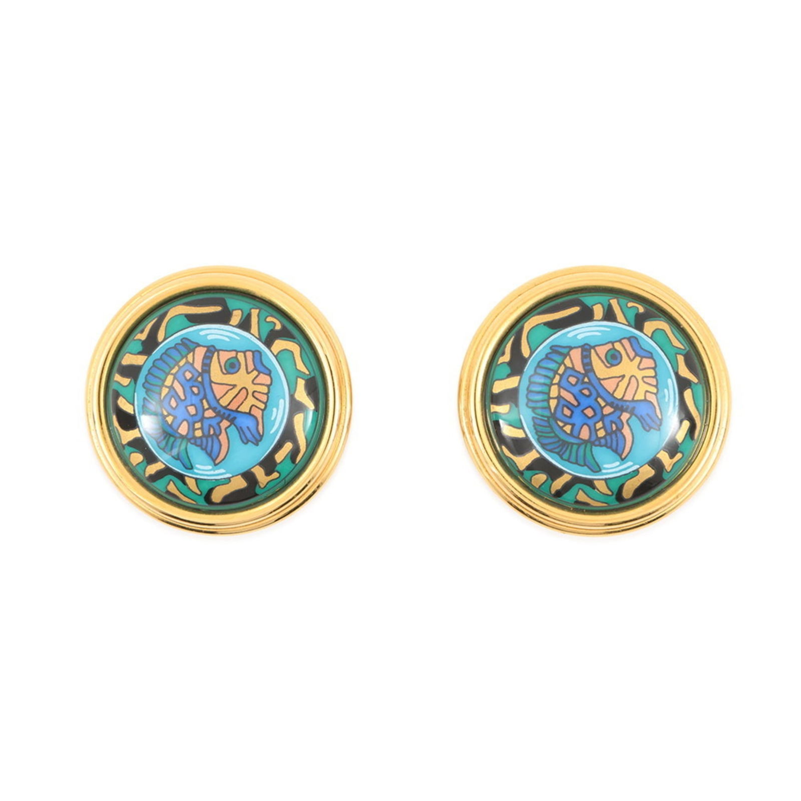 Gold Plating - Hermes Clip Earrings Cloisonn/ Enamel (1 of 11)