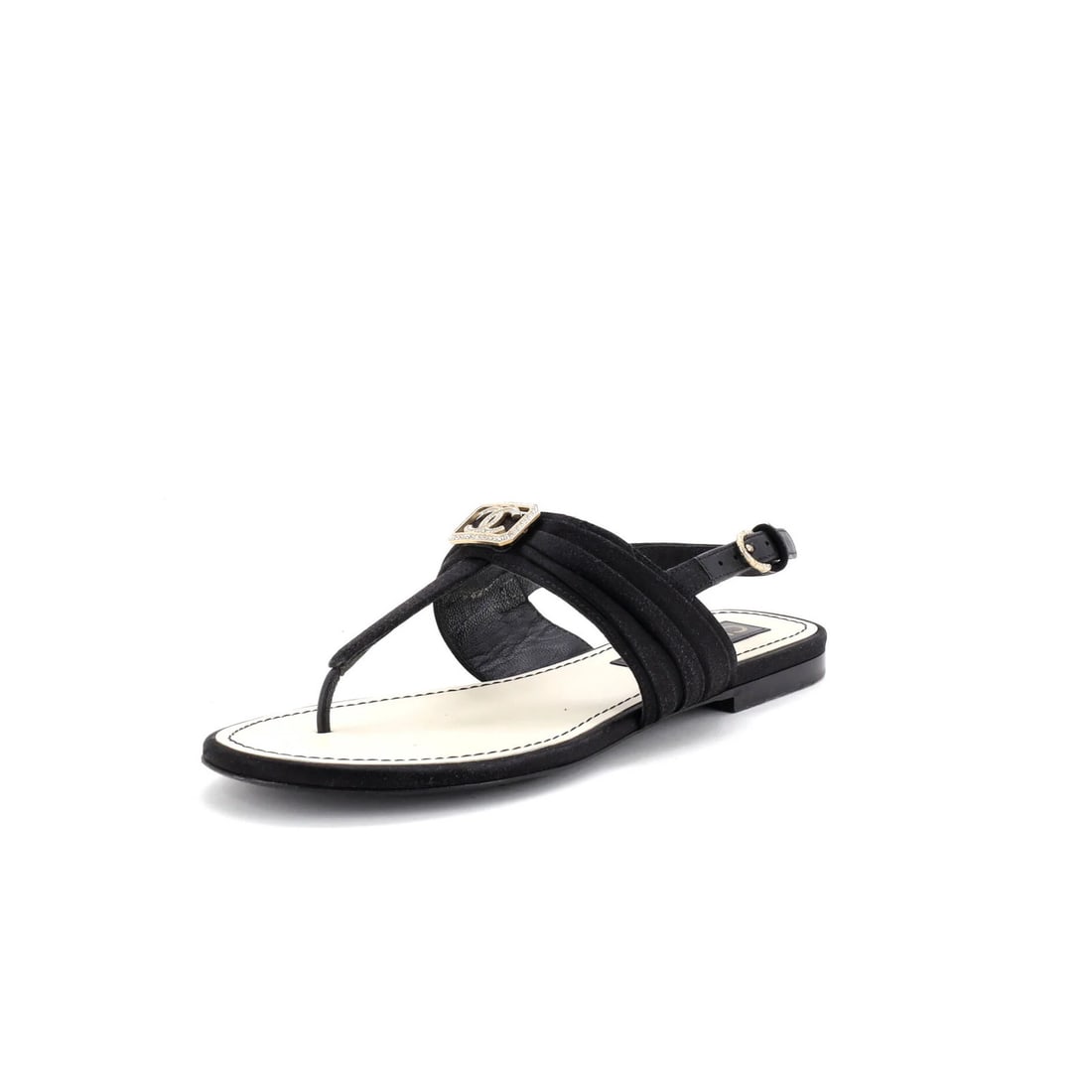 Crystals Chanel Women's CC Slingback Thong Sandals Satin with (1 of 6)
