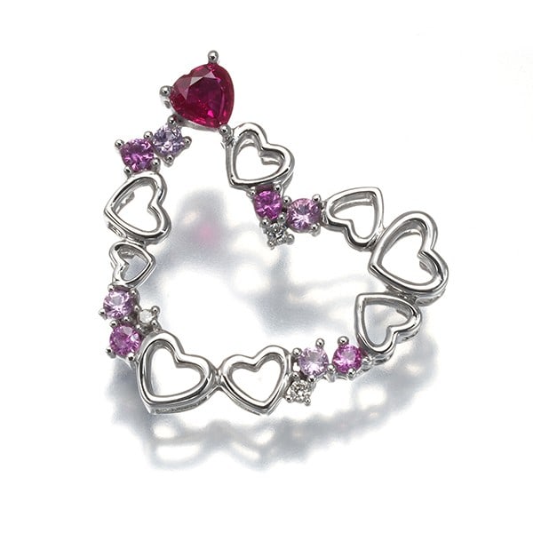 Wg Kasahara Masumi Pendant Ruby Pink Sapphire Diamond Heart 18K (1 of 5)