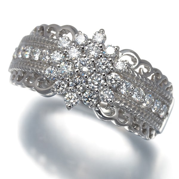 Platinum Diamond 0.55Ct Paved Flower Ring 950 (1 of 4)