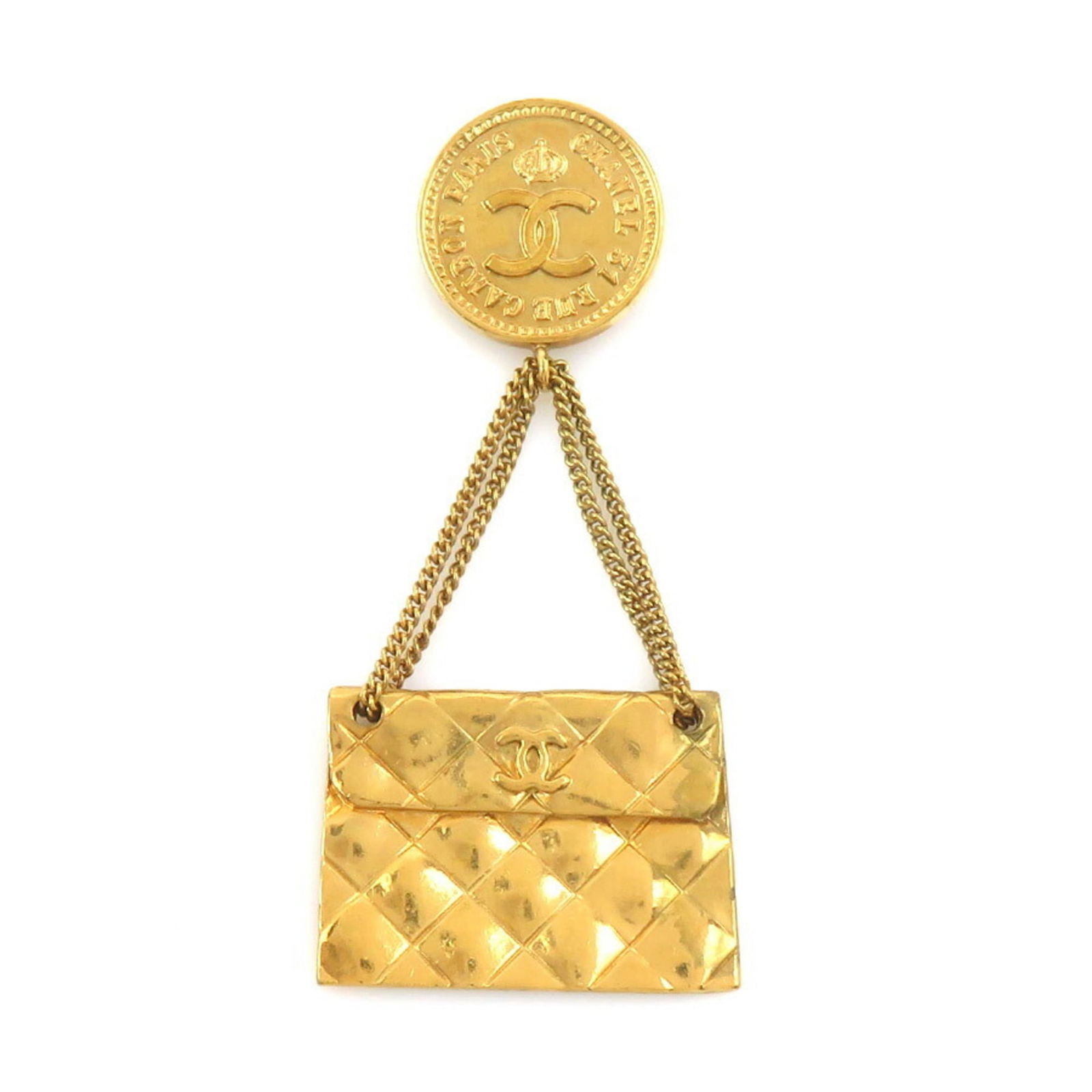 Metal Chanel Brooch: Metal Chanel Brooch This listing features Metal Chanel Brooch. Item specifics are provided below. Item Specifics: Brand: Chanel Type: Brooch Gender: Women Material: Metal Color: Gold Size (Hxwxd):