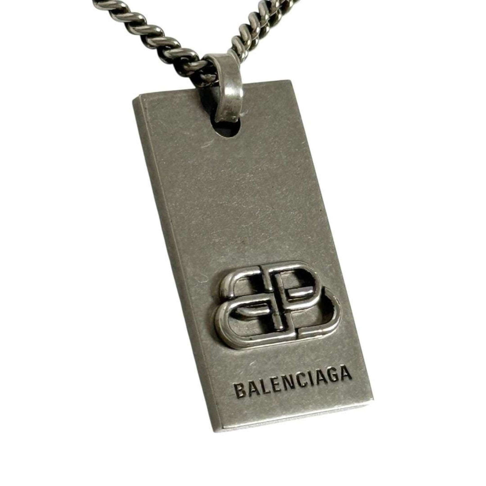 Logo Balenciaga Men's Plate Pendant Necklace in Silver with BB: Logo Balenciaga Men's Plate Pendant Necklace in Silver with BB This listing features Logo Balenciaga Men's Plate Pendant Necklace in Silver with BB. Item specifics are provided below. Item