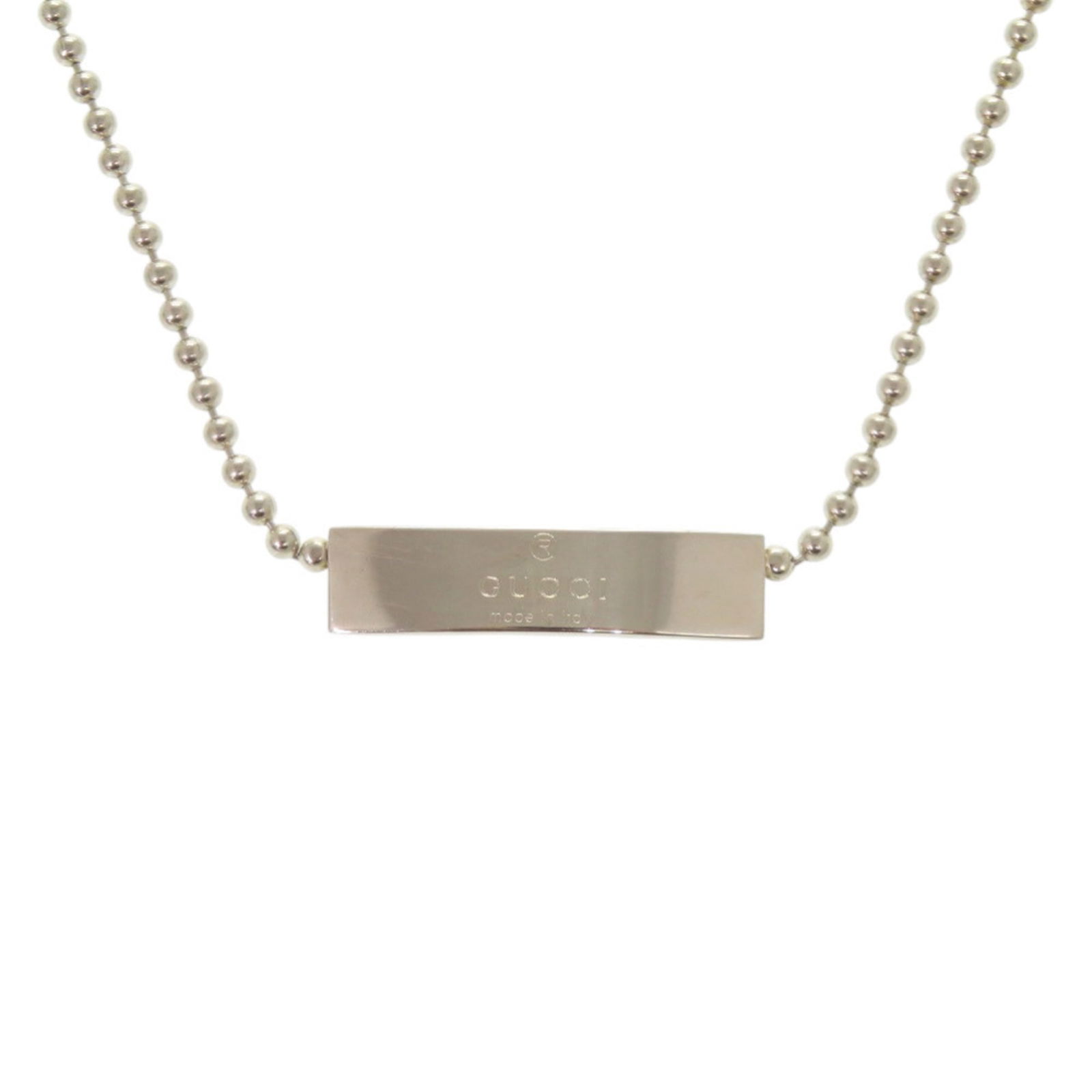 0768 Excellent condition Gucci logo plate ball chain 1697AR sterling silver 925 choker: 0768 Excellent condition Gucci logo plate ball chain 1697AR sterling silver 925 choker This listing features 0768 Excellent condition Gucci logo plate ball chain 1697AR sterling silver 925 choker.