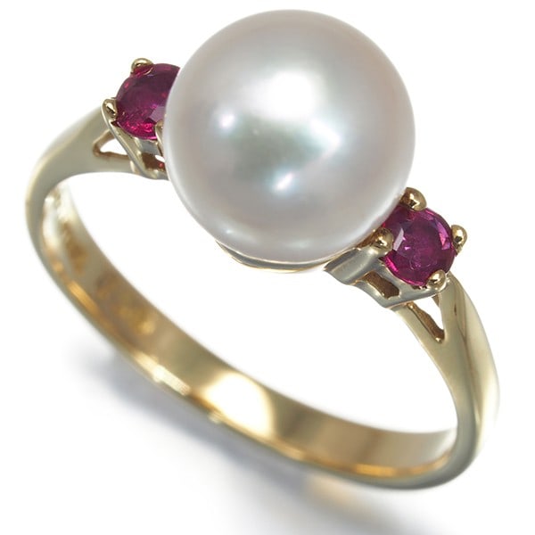 Gold Tiffany&Co. Ring Pearl 8.0Mm Ruby Us4.5 18K 750 Yellow (1 of 5)