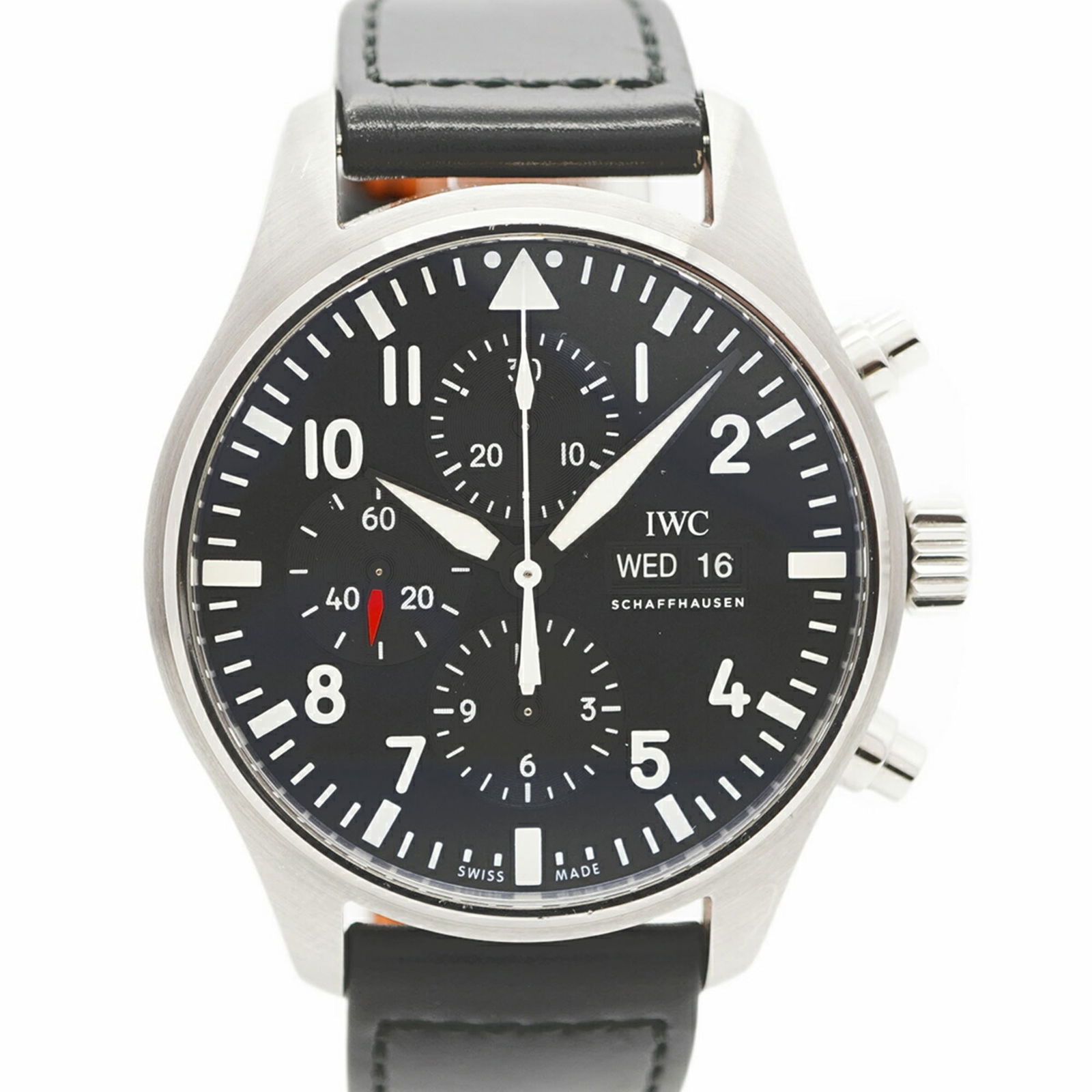 Wristwatch Iwc: Wristwatch Iwc This listing features Wristwatch Iwc. Item specifics are provided below. Item Specifics: Brand: Iwc Type: Wristwatch Gender: Men Material (Band): Leather Color (Dial): Black Case Diamet