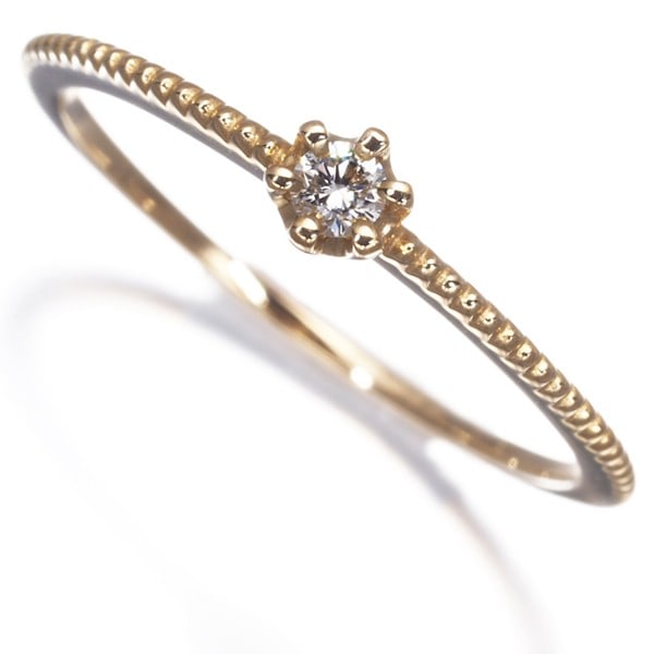 Yg Ete Ring Diamond 0.03Ct Solitaire Milgrain Pinky Us1.75 18K (1 of 5)