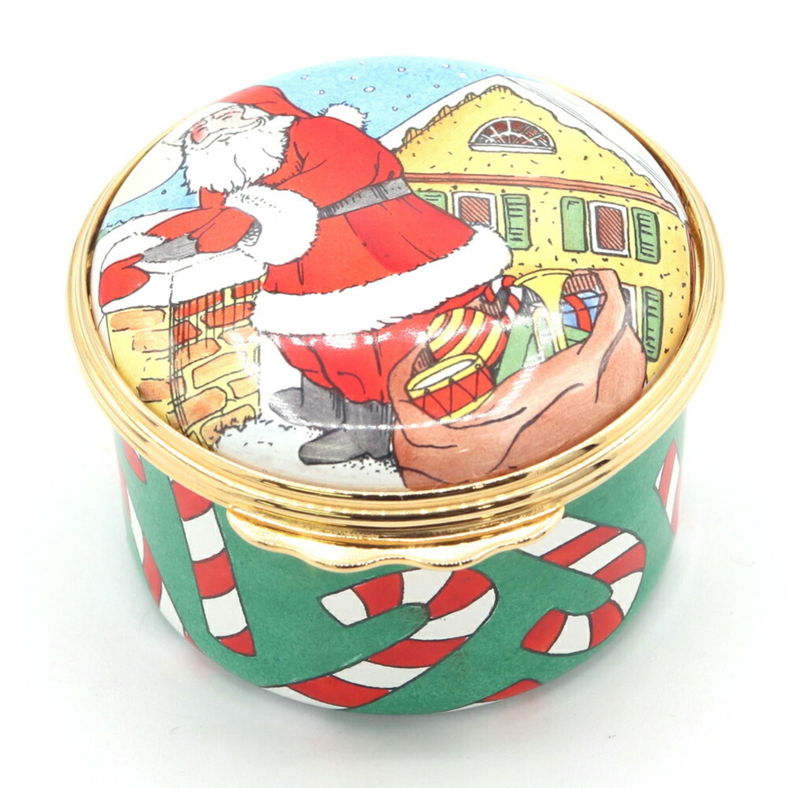 TIFFANY CO. - Tiffany & Co. Halcyon Days collaboration pill case - multicolored gold enamel metal: TIFFANY CO. - Tiffany & Co. Halcyon Days collaboration pill case - multicolored gold enamel metal 1994 Christmas Santa - HALCYON DAYS This listing features TIFFANY CO. - Tiffany & Co. Halcyon Days