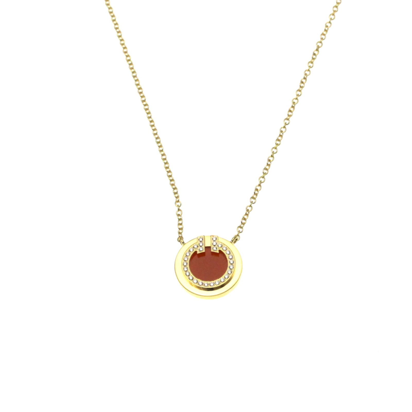Women Fashion Pendant Necklace (Pink Gold) - Tiffany T Circle Mini Diamond Necklace Pink Gold (18K) (1 of 13)
