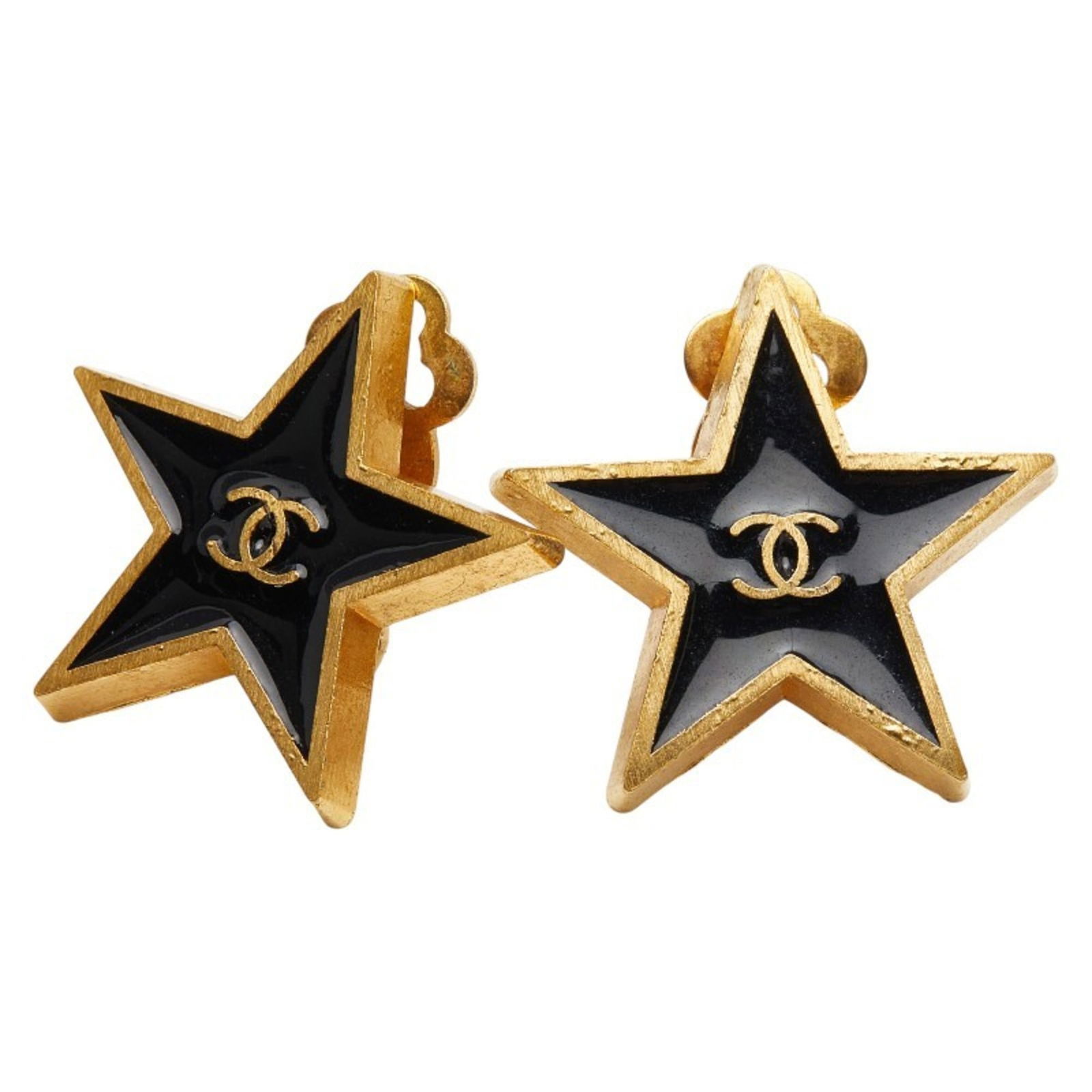 CHANEL - Chanel Star Coco Mark Earrings - Gold and Black Plated - Women's: CHANEL - Chanel Star Coco Mark Earrings - Gold and Black Plated - Women's This listing features CHANEL - Chanel Star Coco Mark Earrings - Gold and Black Plated - Women's. Item specifics are provided