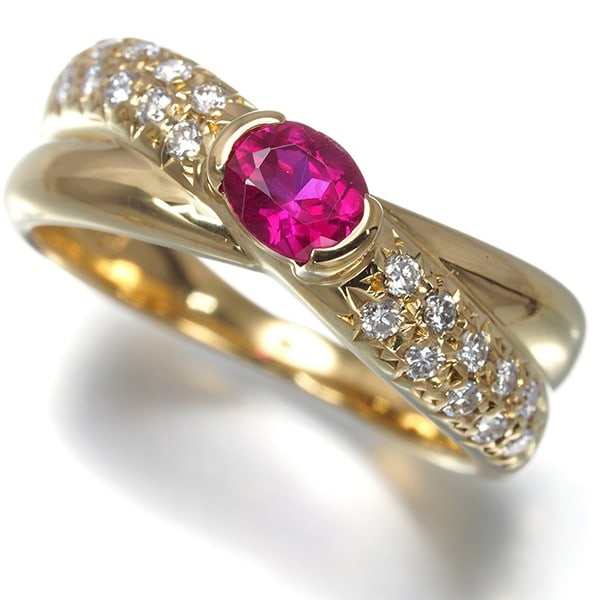 Gold Tasaki Ring Ruby 0.41Ct Diamond 0.20Ct Us5 18K 750 Yellow (1 of 5)