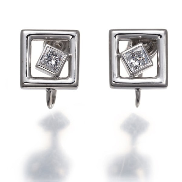 Wg Tasaki Earrings Diamond 0.17Ct/ 0.17Ct Square Princess-Cut 18K Wg/ 14K (1 of 5)