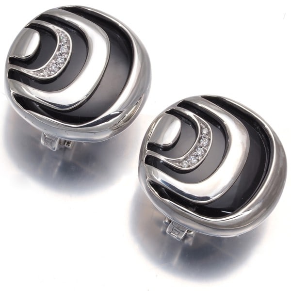 Silver Damiani Earrings Onyx Diamond Damianissima 925 Sterling (1 of 4)