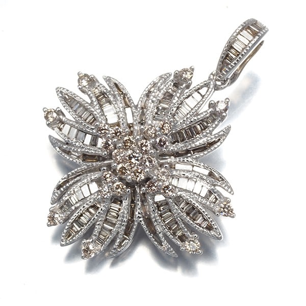 Gold Brown & Clear Diamond 1.00Ct Flower Drop Pendant 18K 750 White (1 of 4)
