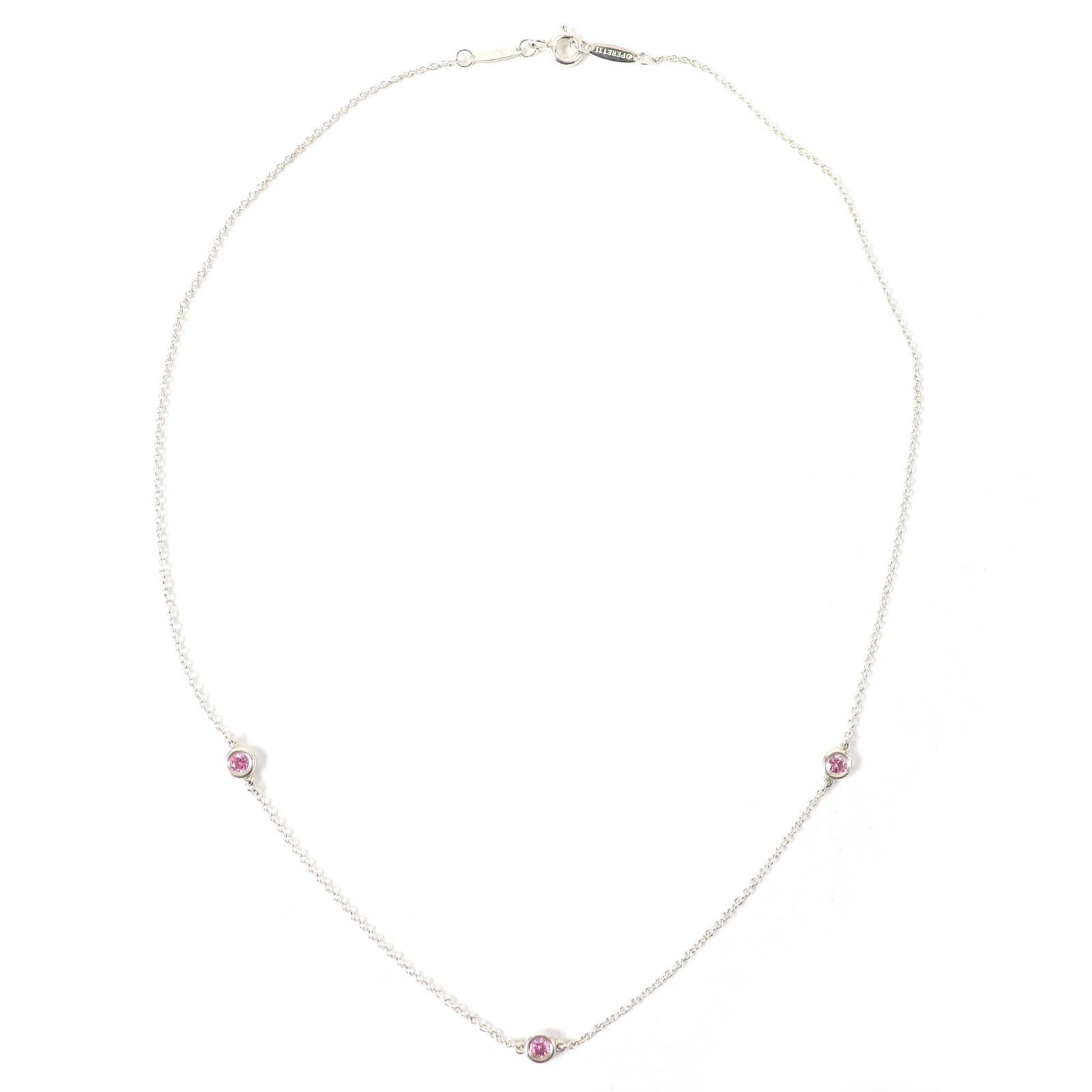 for Women - TIFFANY & Co. Tiffany Elsa Peretti Color by the Yard 3-Piece Pendant Necklace in 925: for Women - TIFFANY & Co. Tiffany Elsa Peretti Color by the Yard 3-Piece Pendant Necklace in 925 Sterling Silver with Pink Sapphire - 2.0g This listing features for Women - TIFFANY & Co. Tiffany Elsa