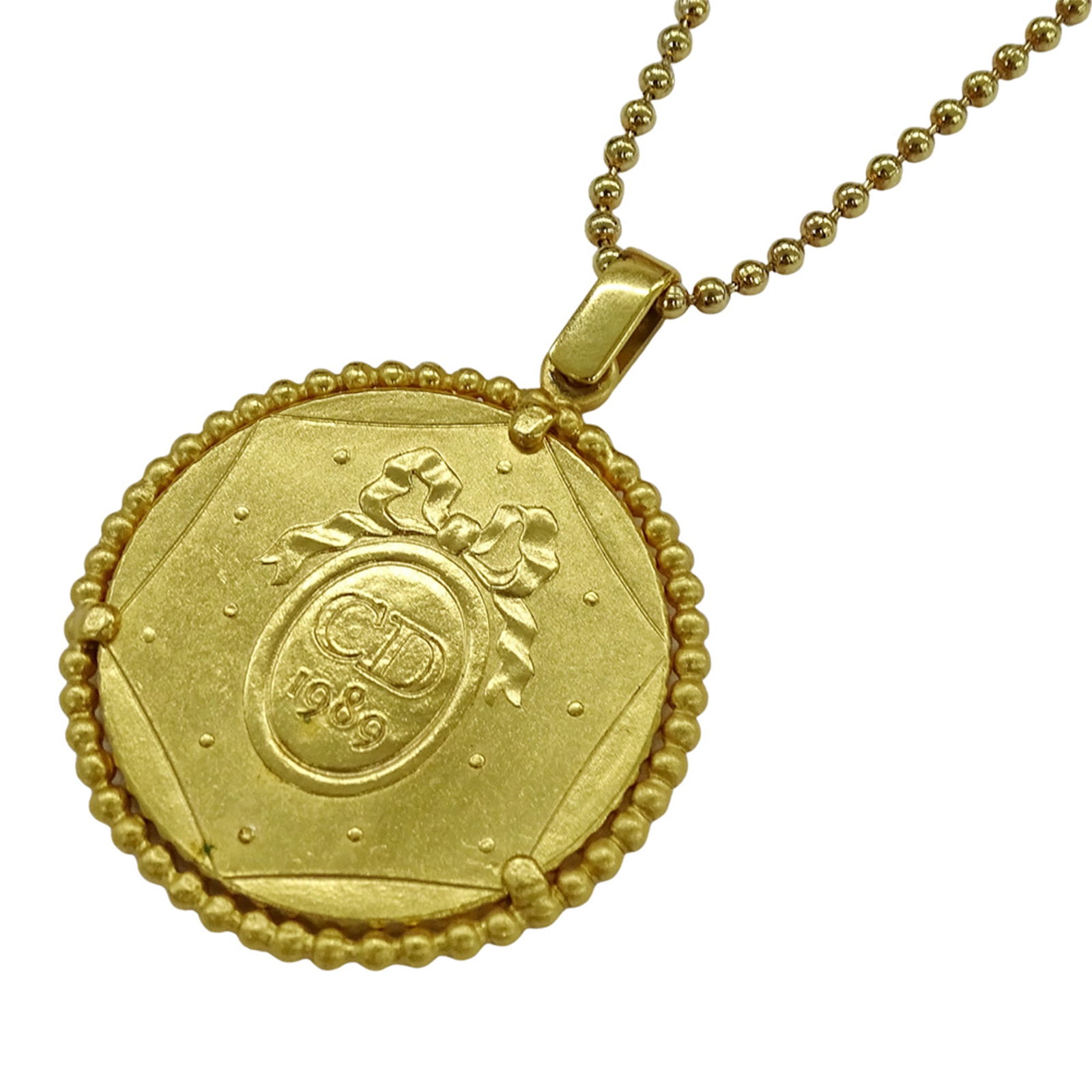 and Plated Gold Ball Chain - Christian Dior Women's Necklace with Brand Coin - Ribbon: and Plated Gold Ball Chain - Christian Dior Women's Necklace with Brand Coin - Ribbon This listing features and Plated Gold Ball Chain - Christian Dior Women's Necklace with Brand Coin - Ribbon. Item