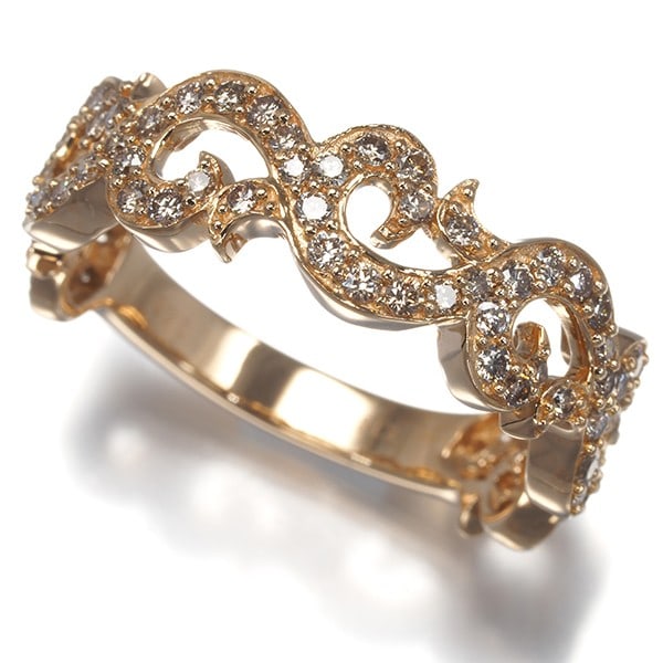 Gold Brown Diamond 0.68Ct Openwork Ring 18K 750 Rose (1 of 4)