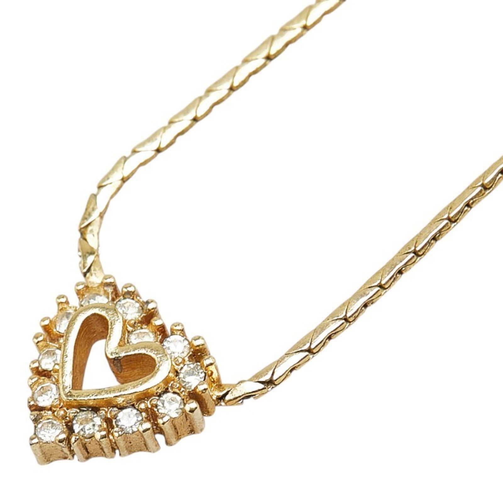 Women's - Christian Dior Heart Motif Rhinestone Necklace - Gold Plated (1 of 7)