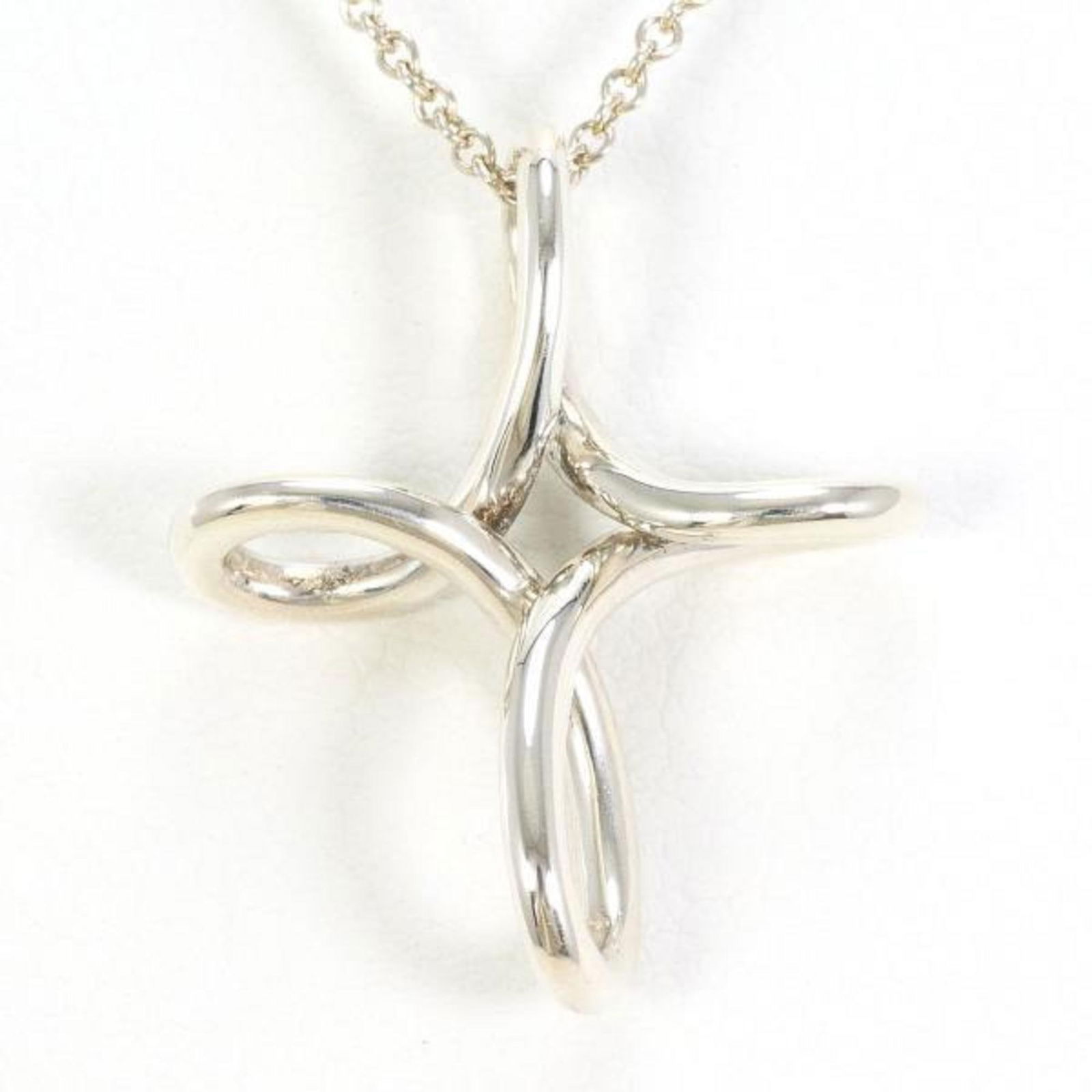 40cm - Tiffany Cross Silver Necklace - Box and Bag - Total Weight: Approx. 2.8g (1 of 6)